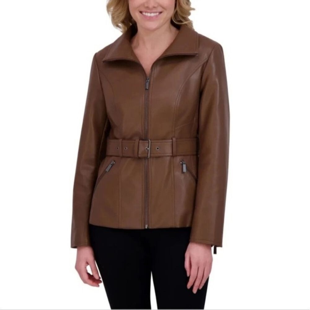 Kenneth Cole Brown Faux Leather Jacket for Women
